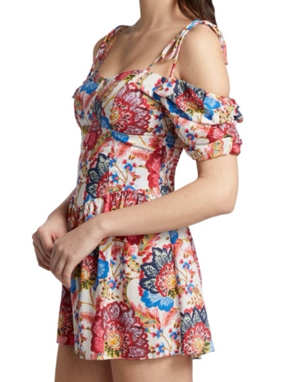 NWT MISA Los Angeles Ruchika Floral Puff Sleeve Romper Size XS